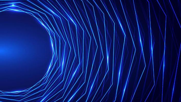 Abstract technology futuristic concept blue neon lighting lines radial circles on dark blue background