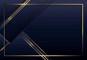 Abstract 3D blue and golden stripes triangles shapes with shiny gold frame lines lighting effect vector