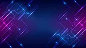 Abstract technology connection data concept circuit lines board with nodes and geometric elements lighting effect on blue background vector