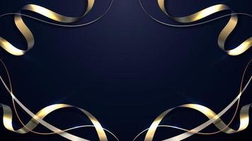 Abstract 3D elegant golden ribbon wave curved lines frame and lighting effect on dark blue background vector