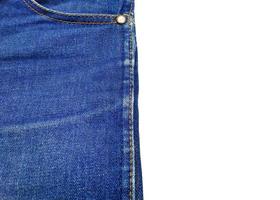 Blue jeans fabric texture White background stitching seam copy space photo
