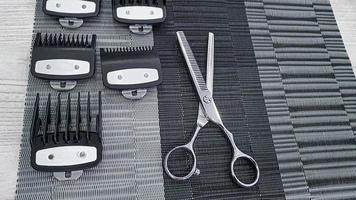 Special hairdressing scissors and comb. Professional equipment. photo