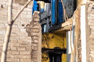 Abandoned and destroyed houses in the villages of Ukraine. Because of war. Departure from the occupied territories. War in Ukraine. photo