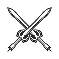 vector de concepto de dibujos animados de ilustración de espada dual de fideos. adecuado para logotipo, papel pintado, pancarta, fondo, tarjeta, ilustración de libros, diseño de camisetas, pegatina, portada