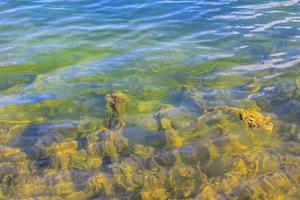 Green blue turquoise water beautiful quarry lake dredging pond lake. photo