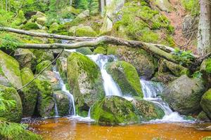 Small waterfall river and stream on Brocken mountain Harz Germany.