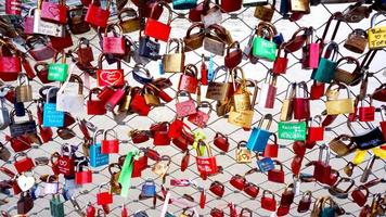 colorful Key lock the railing on the bridge photo