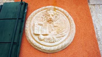 lion in circular shape bas relief art photo