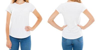 conjunto de camiseta de mujer de imagen recortada aislado sobre fondo blanco, diseño de camiseta y concepto de personas foto