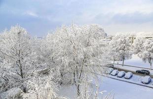 Snowy winter snow and ice landscape panorama view Bremerhaven Germany. photo