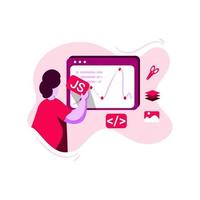 vector de ilustración de icono de fotogramas clave javascript para editor de video, concepto de hombre haciendo animación con código js, perfecto para ui ux, aplicación móvil, página de inicio web, folleto, publicidad, flayer