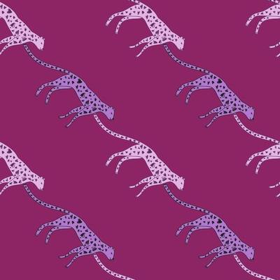 Hand drawn cute leopard seamless pattern. Doodle cheetah endless wallpaper.