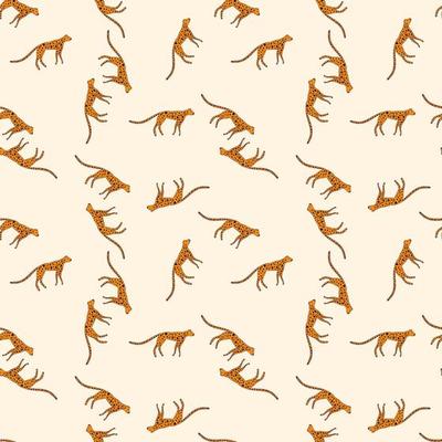 Hand drawn cute leopard seamless pattern. Doodle cheetah endless wallpaper