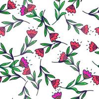 Cute flower seamless pattern in stylized folk style. Hand drawn elegant botanical background. vector