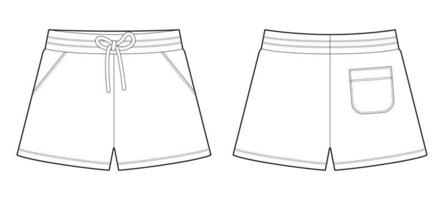 plantilla de diseño de pantalones cortos de boceto técnico. shorts casuales con bolsillos y encaje. vector