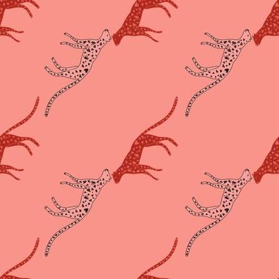 Hand drawn cute leopard seamless pattern. Doodle cheetah endless wallpaper.