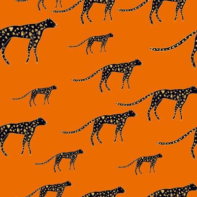Hand drawn cute leopard seamless pattern. Doodle cheetah endless wallpaper.