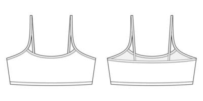 Girl bralette technical sketch illustration. Women's bra underwear design template. vector