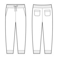 boceto técnico de pantalones casuales con bolsillos. plantilla de diseño de pantalones para niños. pantalones deportivos masculinos cad. vector