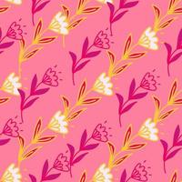 Cute flower seamless pattern in stylized folk style. Hand drawn elegant botanical background. vector