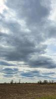 Blue sky with clouds. Road, exit from the occupied territories. War in Ukraine. Escape from the aggressor. photo