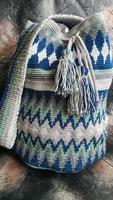 Handmade bags. Knitted from colored threads. Volumetric and comfortable to wear with a long handle. photo