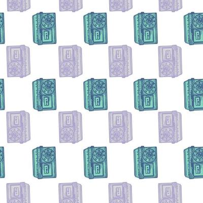 Retro radio engraved seamless pattern. Vintage media equipment in hand drawn style. Sketch old device.