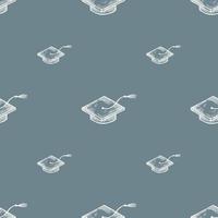 Graduate hats engraved seamless pattern. Vintage element education in hand drawn style. vector