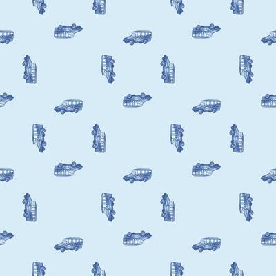 Safari bus engraved seamless pattern. Vintage adventure off road car in hand drawn style.