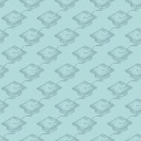 Graduate hats engraved seamless pattern. Vintage element education in hand drawn style. vector