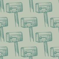 Mailbox engraved seamless pattern. Vintage letterbox in hand drawn style. vector