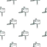 Mailbox engraved seamless pattern. Vintage letterbox in hand drawn style. vector