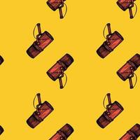 Microphone engraved seamless pattern. Music equipment for studio in hand drawn style. vector