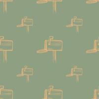 Mailbox engraved seamless pattern. Vintage letterbox in hand drawn style. vector