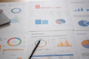 Marketing, Finance, Accounting, Planning, Analyze company results and profits with statistical graphs. Use a laptop computer and a calculator to calculate your company balance. photo