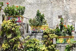 flores en las calles de positano, nápoles, italia foto