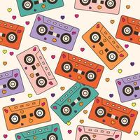 Seamless vector pattern with 90s audio cassettes background