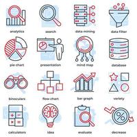 conjunto de ilustración de vector de logotipo de icono de análisis de datos. plantilla de símbolo de paquete de análisis de datos para la colección de diseño gráfico y web