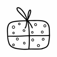 Gift for holiday. Box with bow. Packing paper. Vector doodle illustration.