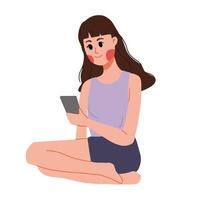 mujer relajándose mientras juega la ilustración de su teléfono inteligente vector