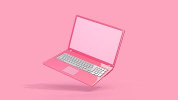 Pink laptop empty display side view. Isolated Mock-up computer. photo