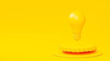 Minimal concept. Yellow light bulb floating on gear. Concept, Idea drive and development. photo