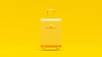 concepto mínimo. maleta de cuero amarillo sobre fondo amarillo.