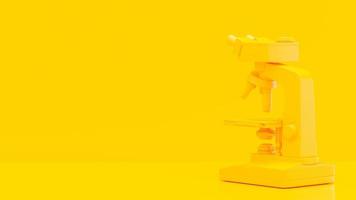 Yellow microscope in yellow lab. Space for banner and logo. Minimal and laboratory background concept. photo