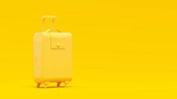 Minimal concept. Yellow leather suitcase on yellow background. photo