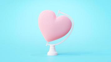 Pink heart on rotating platform. on blue background. photo