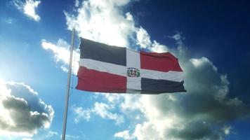 Flag of Dominican Republic waving at wind against beautiful blue sky. 3d rendering photo