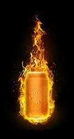 latas de bebidas frías en llamas. concepto de bebida refrescante para el verano. renderizado 3d foto