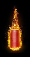 Cold drink cans in flames. Refreshing drink concept for summer. 3d render photo