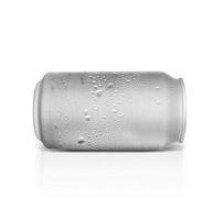 Aluminum can with water droplets isolated on white background photo